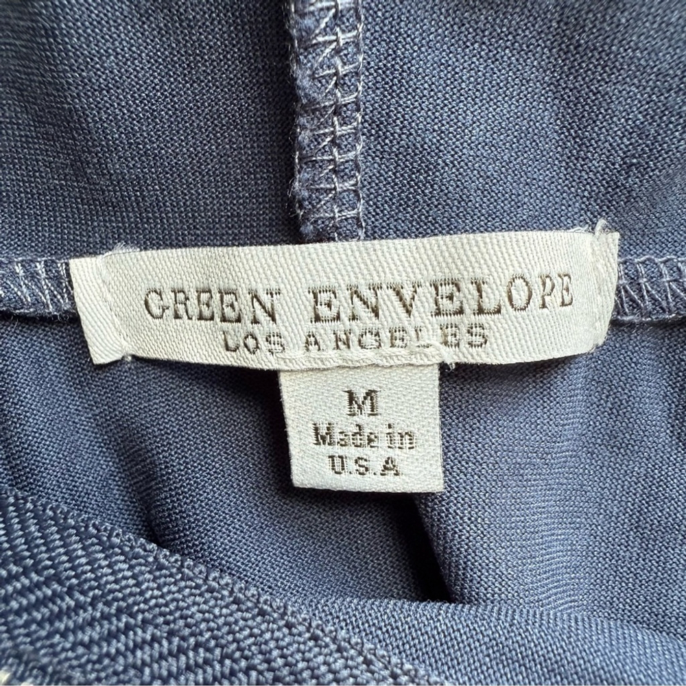 Green Envelope Blue Zippered Relaxed Tee Hoodie Side Slits Size M - Picture 3 of 11